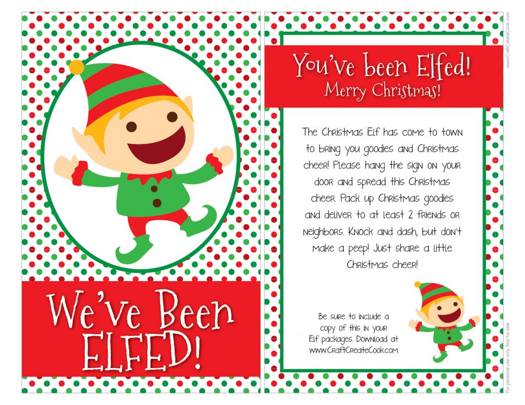 you've been elfed with free printable - craft create cook